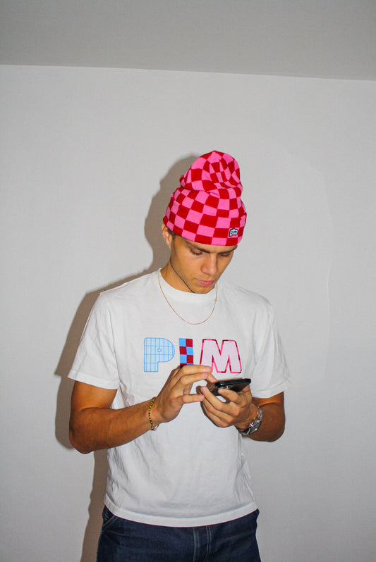 Pim Chequered Beanie - Red/Pink